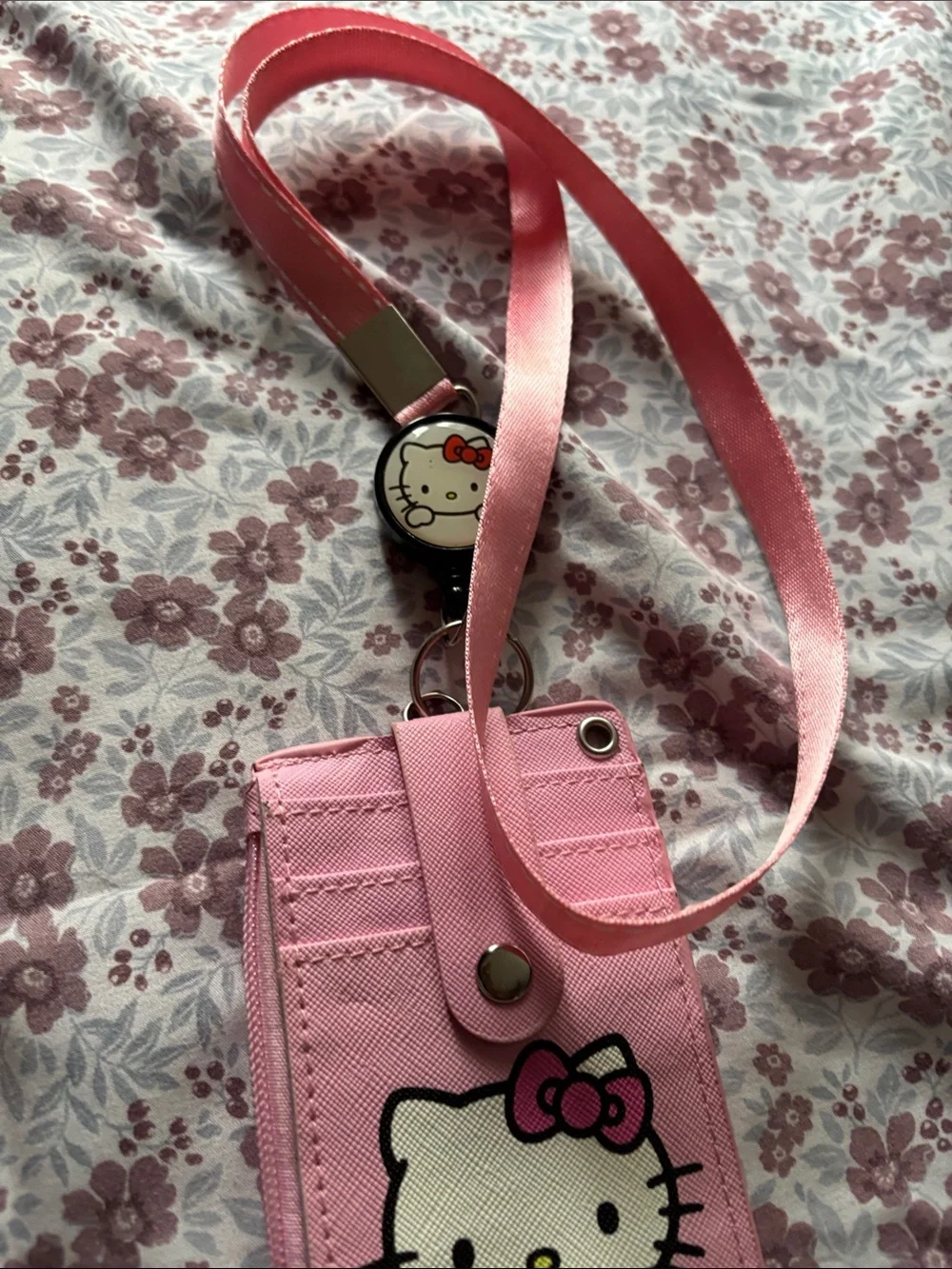 Hello Kitty Pink Card Holder Key Case with White Face and Pink Bow